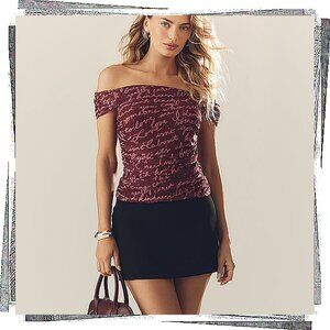 NWT:  Dark Maroon Off-The-Shoulder Mesh Top (S) by Maeve